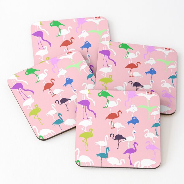 Item preview, Colorful rainbow and white flamingos pattern seamless on pink #ffc0cb designed and sold by Artsy Boulevard.