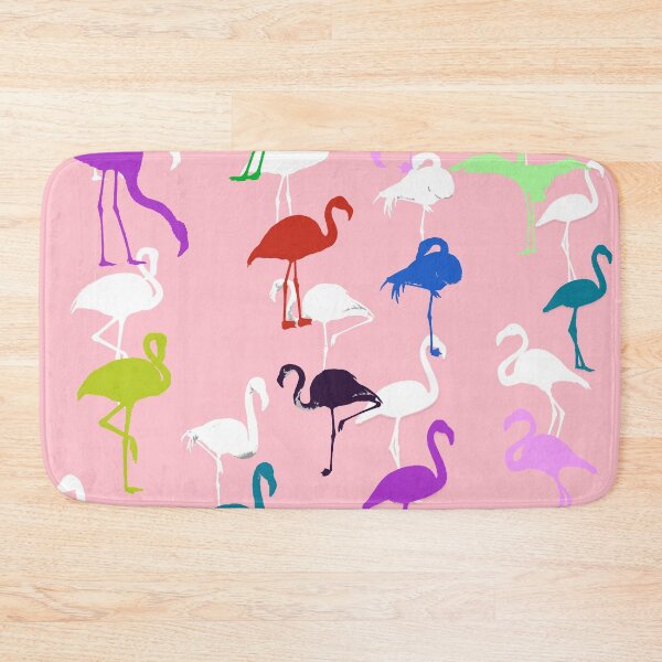Item preview, Colorful rainbow and white flamingos pattern seamless on pink #ffc0cb designed and sold by Artsy Boulevard.