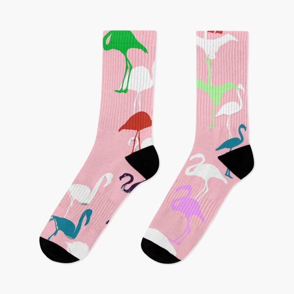 Item preview, Colorful rainbow and white flamingos pattern seamless on pink #ffc0cb designed and sold by Artsy Boulevard.