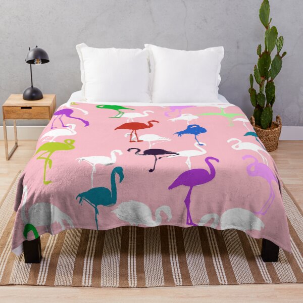 Item preview, Colorful rainbow and white flamingos pattern seamless on pink #ffc0cb designed and sold by Artsy Boulevard.
