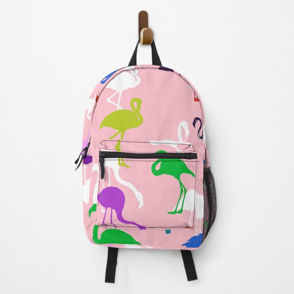 Item preview, Colorful rainbow and white flamingos pattern seamless on pink #ffc0cb designed and sold by Artsy Boulevard.
