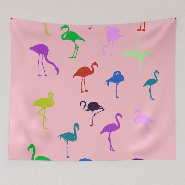 Item preview, Colorful rainbow flamingo pattern seamless on pink #ffc0cb designed and sold by Artsy Boulevard.