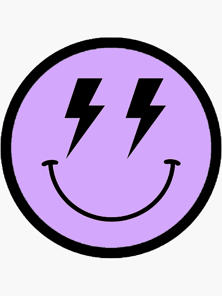 "Purple Lightning Bolt Smiley Face" Sticker by kboone564 Redbubble