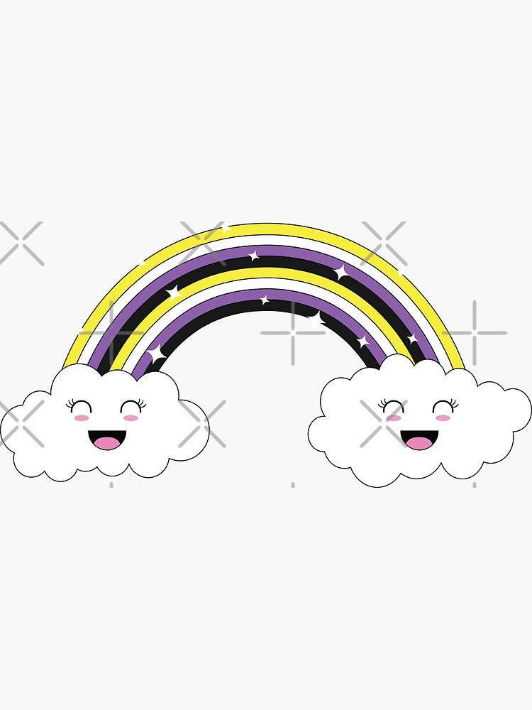 Kawaii Rainbow And Clouds Nonbinary Pride Flag Sticker By