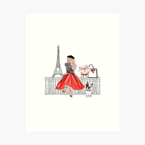 Item preview, Blonde Girl in Paris red dress designed and sold by Lalanacliparts.