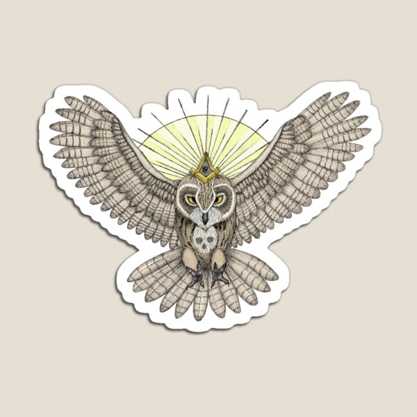 Mason Owl with skull, rule, compass and the eye that sees everything (tattoo style) Magnet