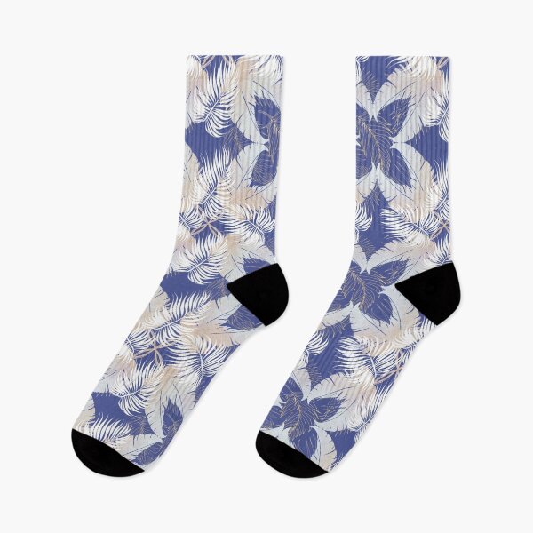 Item preview, White Palm and Banana Leaves pattern on blue background  designed and sold by kMariaART.