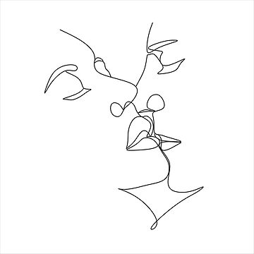 Contemporary Aesthetic Continuous Line Drawing, Romantic Couple