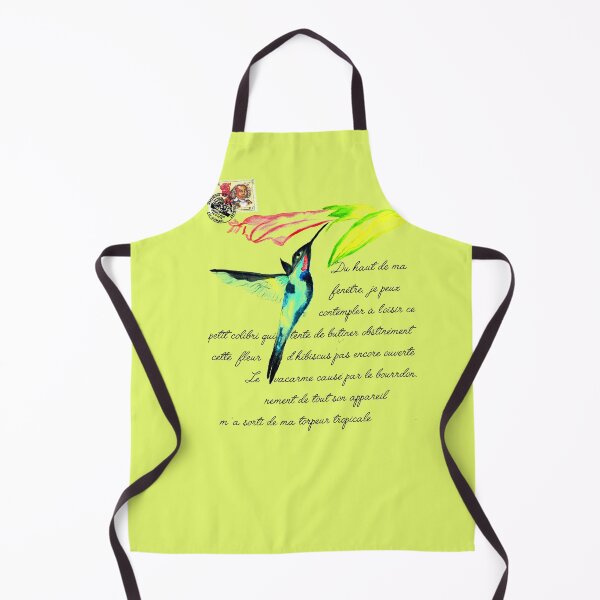 Item preview, Tropical torpor watercolor postcard hummingbird foraging hibiscus flower on French text poem sur le voyage tropical designed and sold by skiair.