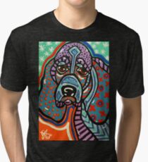 Bonkers Basset Hound Beagle Dog Puppy Fox English Talbot Foxhound Hound Pet Owner Lover Jackie Carpenter Art Gift Design Tri-blend T-Shirt