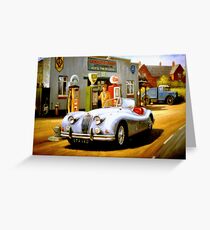 English sportscar at 1950s service station. Greeting Card