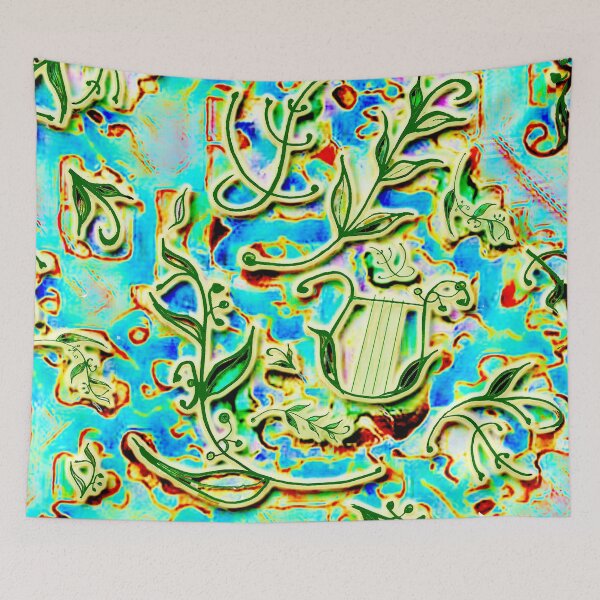 Item preview, laurels, green blue, highlighted pattern, delicate spring designed and sold by Maria Mihailova.