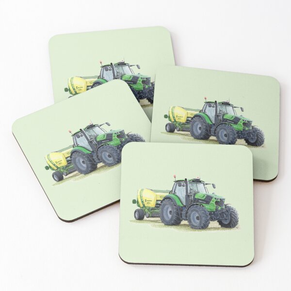 Green Tractor In The Field Set of 4 Coasters Green Tractor In The Field Set of 4 Coasters