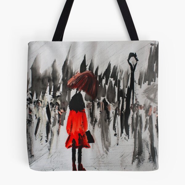 Item preview, Girl In The Red Raincoat Urban Cityscape Contemporary Acrylic Painting designed and sold by JamesPeart.