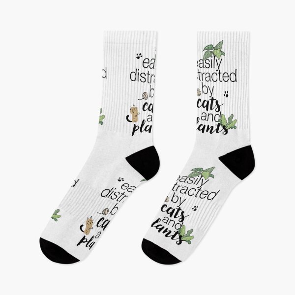 Item preview, "Easily distracted by cats and plants" statement with iconic illustrations designed and sold by TrueType.