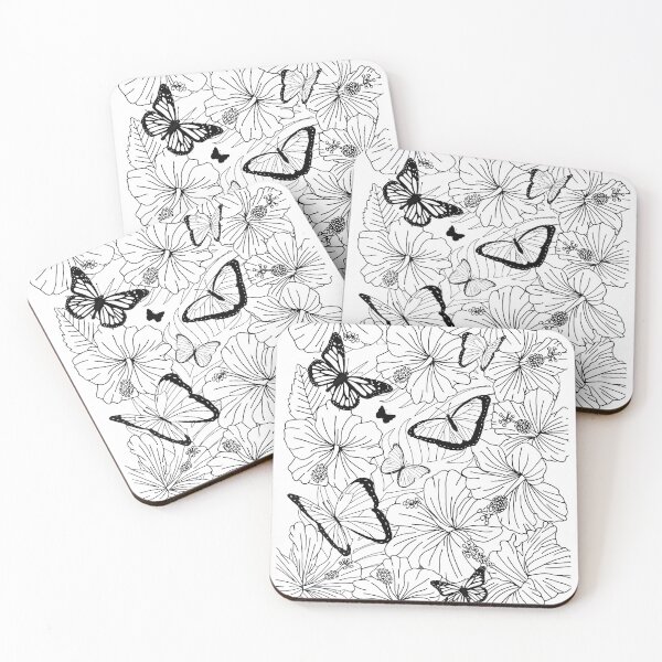 Item preview, Butterflies and Tropical Flowers Colouring Page designed and sold by HotHibiscus.