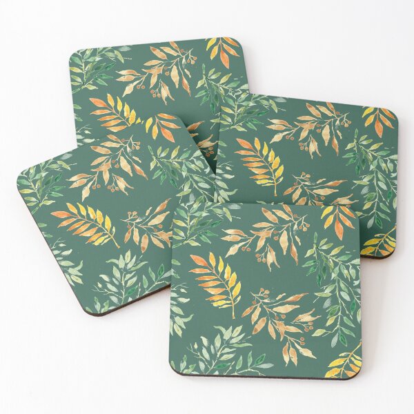 Item preview, Watercolor leaves on green - pattern designed and sold by SileneDidIt.