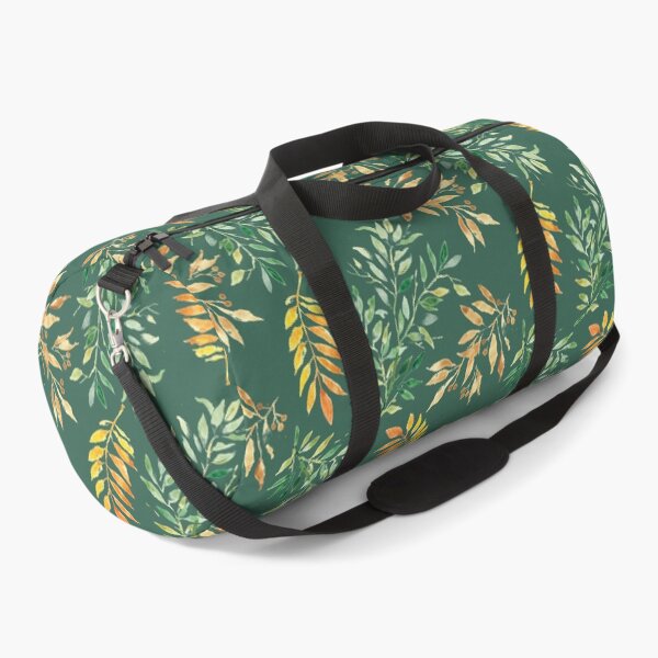 Watercolor leaves on green - pattern Duffle Bag