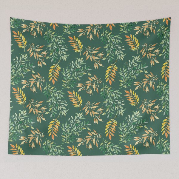 Item preview, Watercolor leaves on green - pattern designed and sold by SileneDidIt.