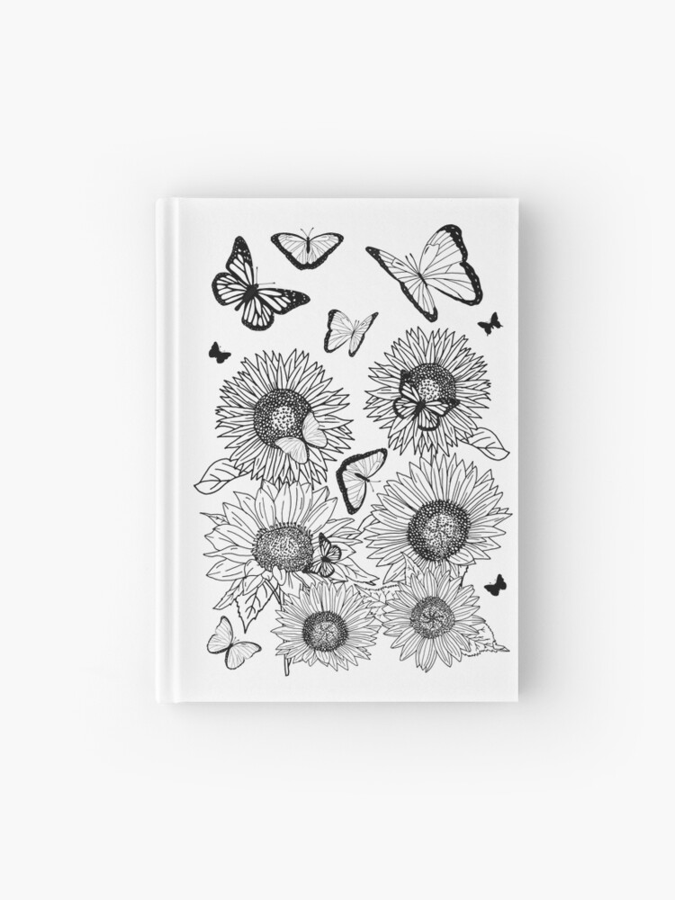 Cuaderno de tapa dura «Girasoles y mariposas de verano para colorear» de  HotHibiscus | Redbubble