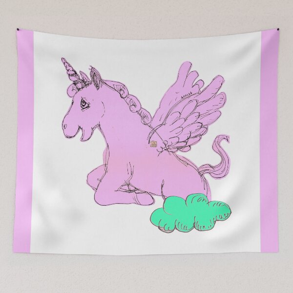 Item preview, Pink Unicorn Horse Popping Up From A Cloud (Original Drawing by ACCI) designed and sold by VanyssaGraphics.