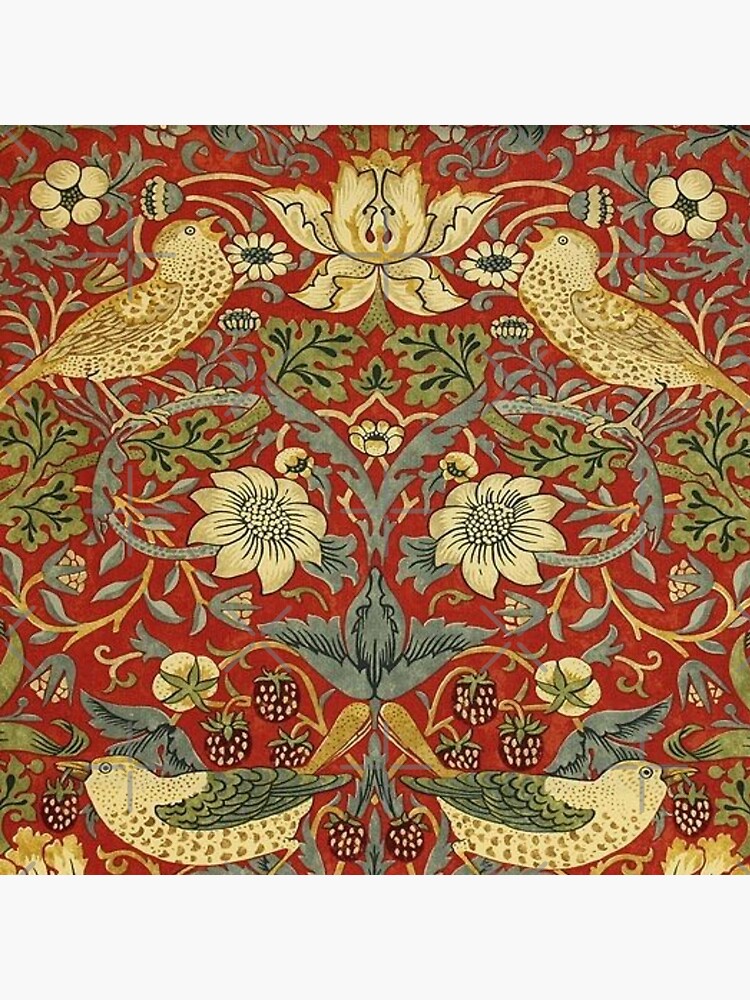 Thumbnail 4 of 4, Pillow, William Morris birds floral,red designed and sold by Vivanne-art.