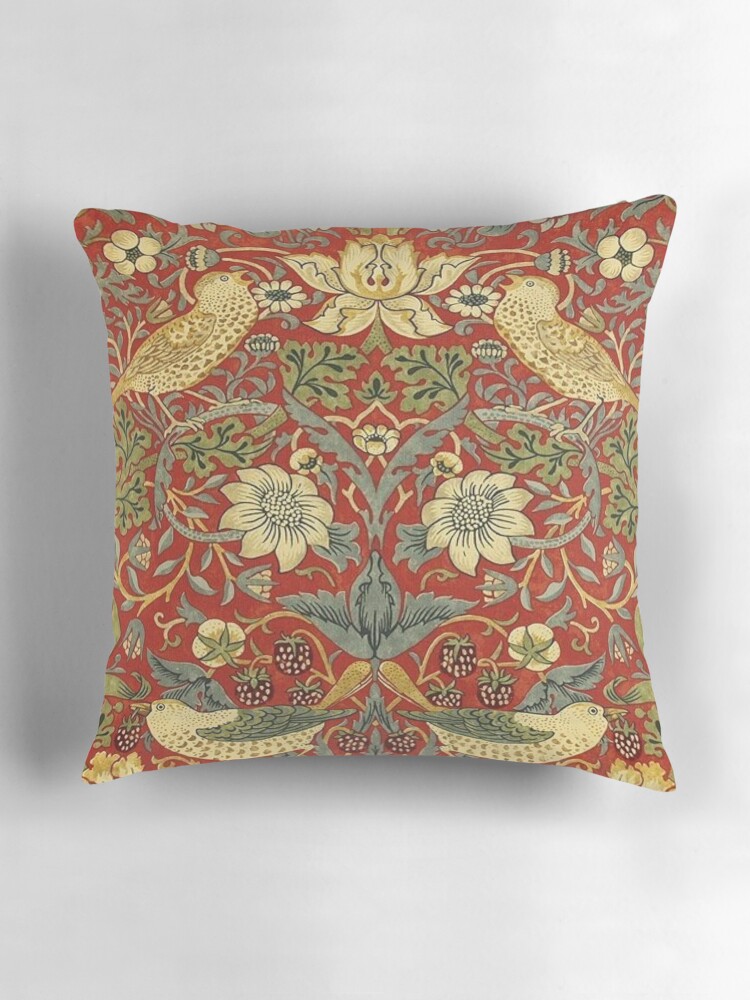 Thumbnail 3 of 4, Pillow, William Morris birds floral,red designed and sold by Vivanne-art.