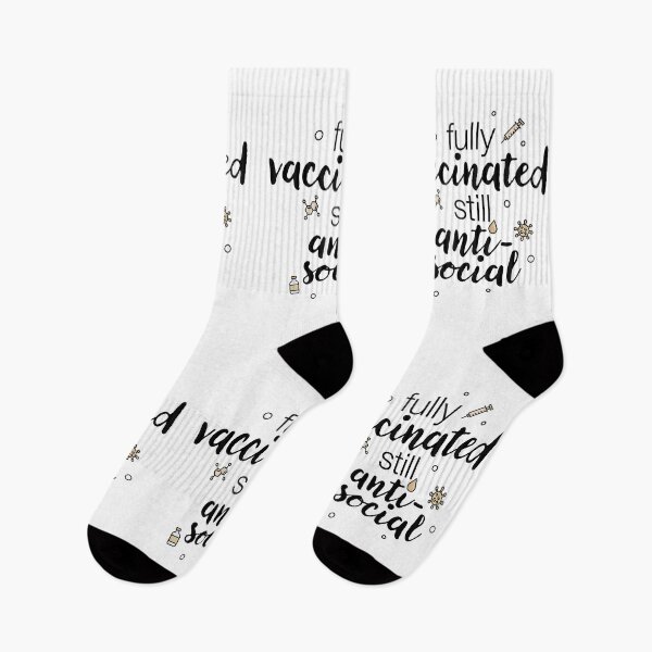 Item preview, "Fully vaccinated - still antisocial" statement with iconic illustrations designed and sold by TrueType.