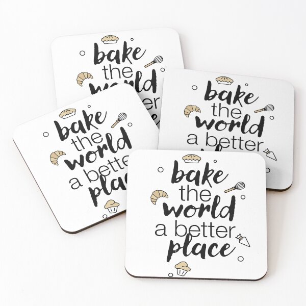 Item preview, "Bake the world a better place" statement with iconic illustrations designed and sold by TrueType.
