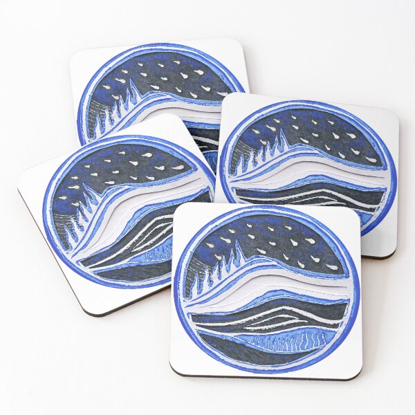 Item preview, Lake District Linocut Collage in Blue and White designed and sold by Maddy Bennett.