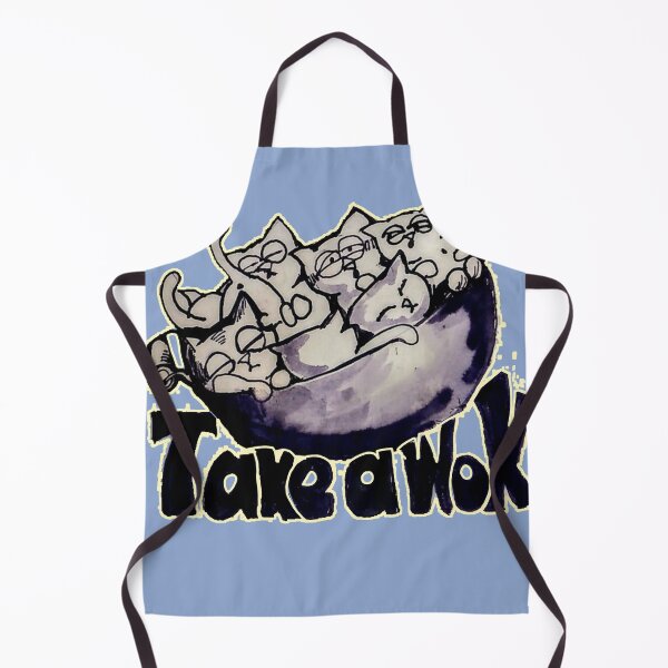 Item preview, cute funny cats sleeping in a wok drawing pen illustration of felines laying on an Asian casserole designed and sold by manuelunsui.