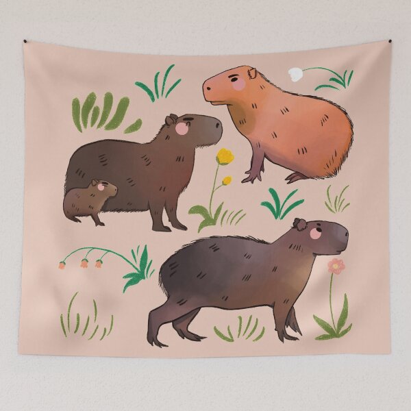 Item preview, Capybara - Cute Green and Brown Animal Illustration Pattern  designed and sold by TheRainbowRoom.