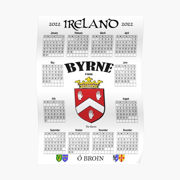 Irish Calendar 2022 - Ireland Byrne Family Poster