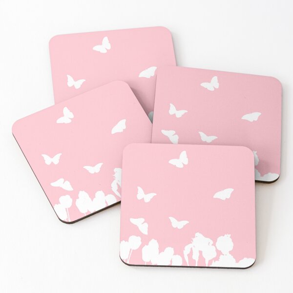 Item preview, White flowers and Butterflies pattern on pink #ffc0cb designed and sold by Artsy Boulevard.