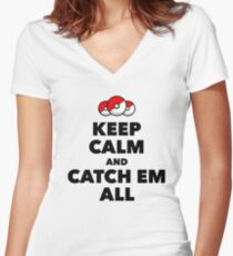 Pokemon GO - Keep Calm And Catch Em All Women's Fitted V-Neck T-Shirt