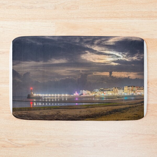 Item preview, Margate Harbour and town at night under the moon designed and sold by rogerstanger.