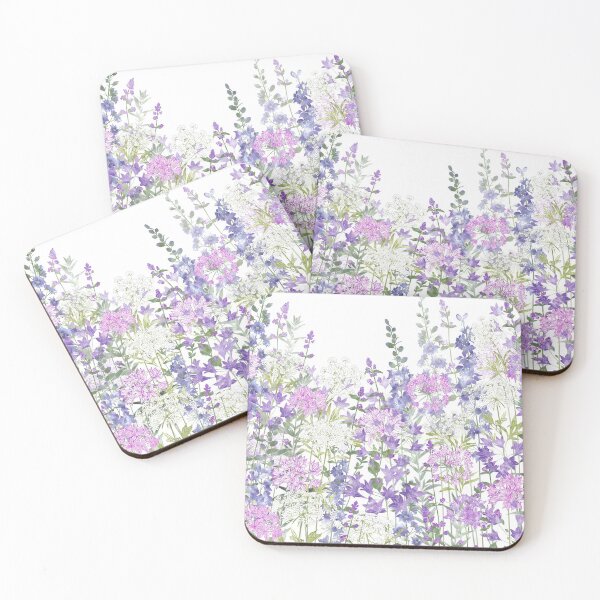 Flower Garden - Allium Eros, Larkspur, Ammi, Cluster Lilies, Catmint Coasters (Set of 4)