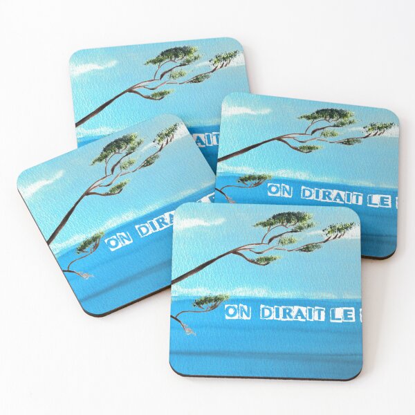 Item preview, it looks like the south after one of my watercolors that I painted Mediterranean sea shades of blue on clouds and umbrella pines with stencil mention "it looks like the south" on the beach of the Var coast designed and sold by skiair.