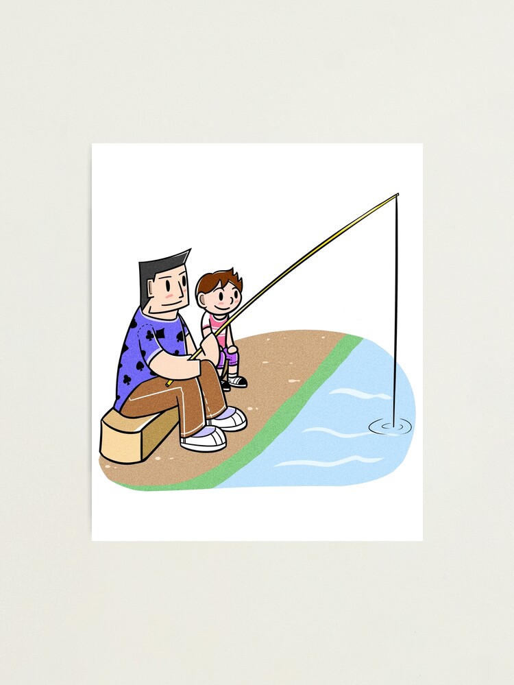 Cartoon Father's-Day Exaggerated Wind Father And Son Fishing | Photographic  Print