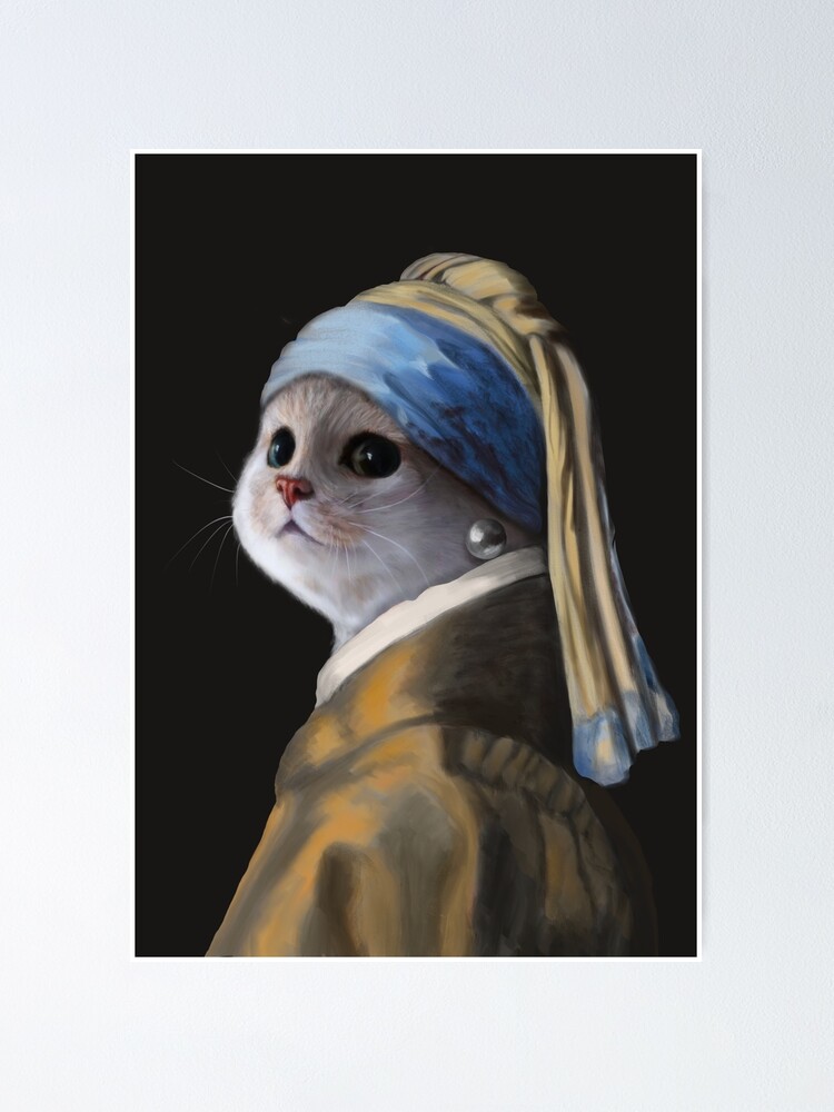Funny Vermeer Girl with a Pearl Earring Cat | Poster