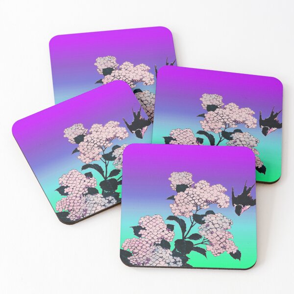 Item preview, Hydrangea Flowers and Flying Swallow in Purple Green Blue Sky designed and sold by BulganLumini.