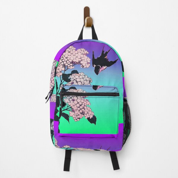 Item preview, Hydrangea Flowers and Flying Swallow in Purple Green Blue Sky designed and sold by BulganLumini.