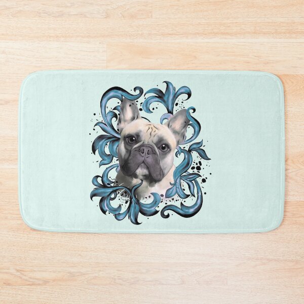 Item preview, French bulldog, blue decorations leaves, frenchie lovers gift designed and sold by Collagedream.