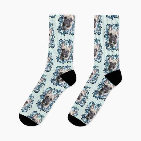 Item preview, French bulldog, blue decorations leaves, frenchie lovers gift designed and sold by Collagedream.