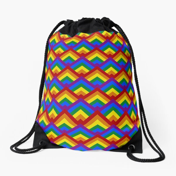 Pride Rainbow Flag Geometric Repeating Pattern Drawstring Bag