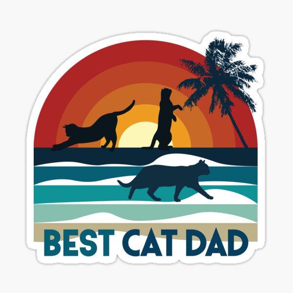 Best cat dad, chat sur coucher de soleil à la plage Sticker