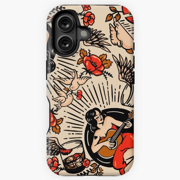 Item preview, Cool & Colorful Whiskey, Music & Lyrics Pattern Featuring A Pinup Girl Playing Guitar designed and sold by The Whiskey Ginger Design Shop.