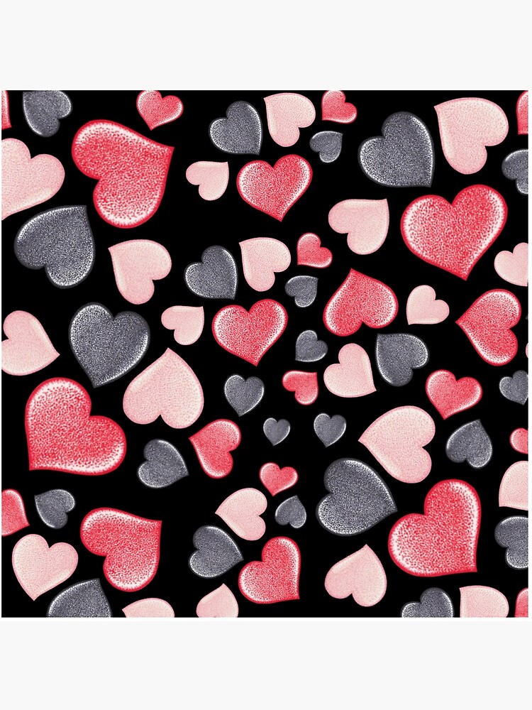 Valentine's Day Heart Fabric, Red & Pink Hearts on Black Fabric, Out of  Print