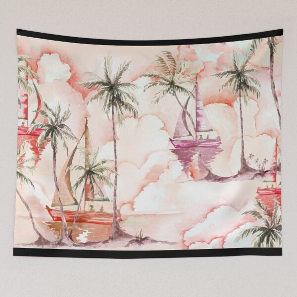 Item preview, Seamless watercolor coconut tree and sailboat pattern  designed and sold by TAMBUGH.