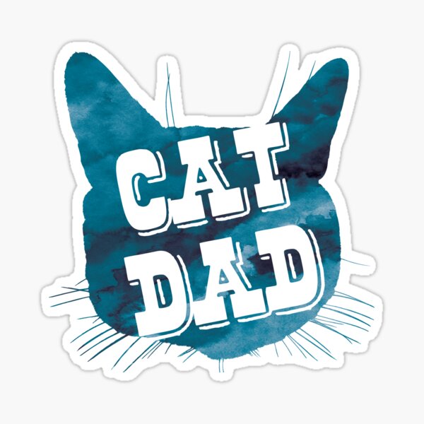 Cat Dad aquarelle bleue, fond noir Sticker